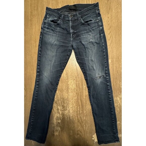 J Brand Tyler Indigo Men Size 34 Distressed Straight Dark Wash Jean - Picture 2 of 12